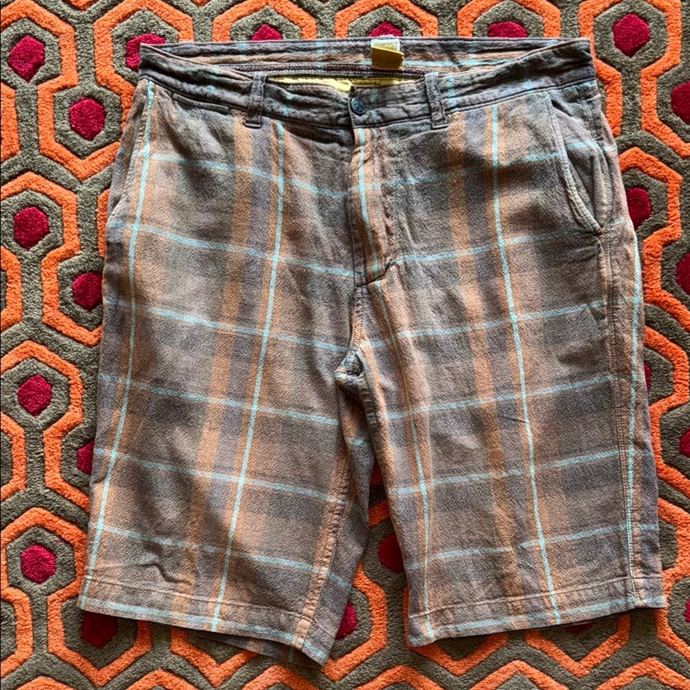 Original Penguin Brown plaid checkered Flat Front Shorts Men's 33